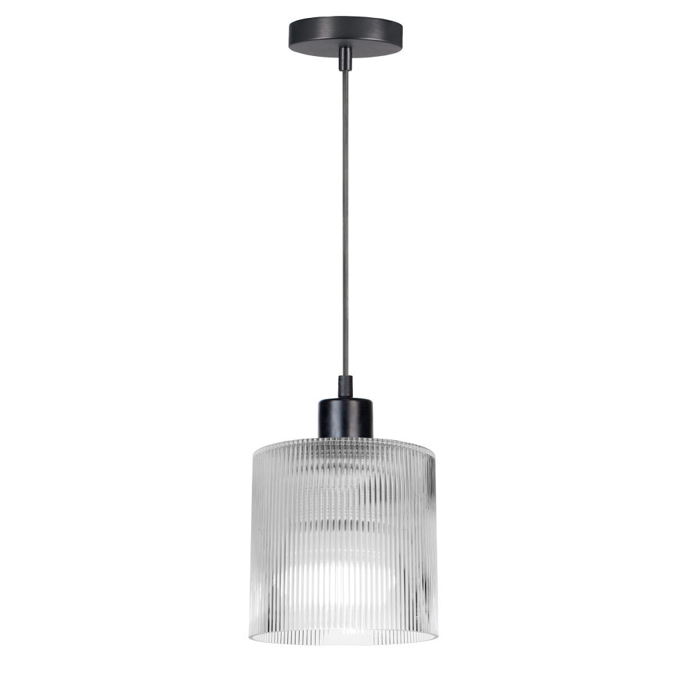 1 Light Pendant in Matte Black w/ Fluted Glass