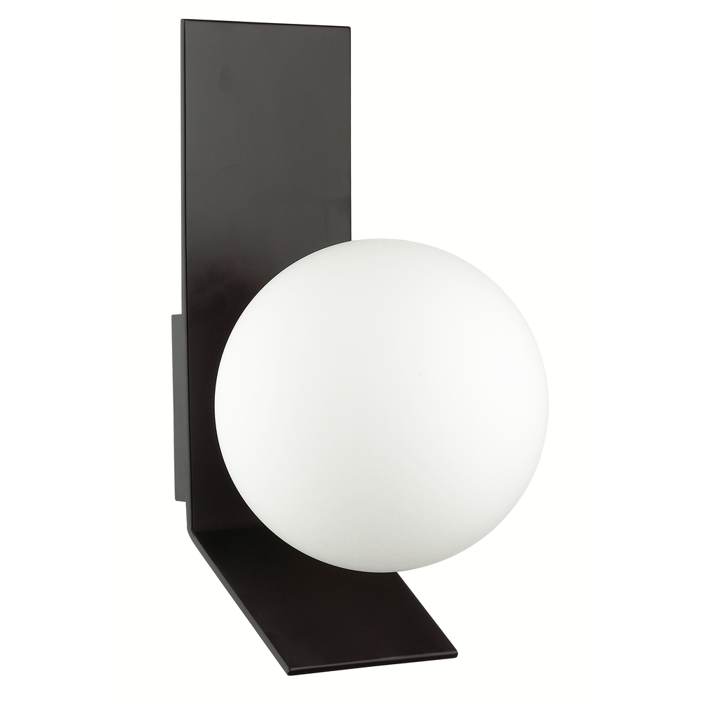1 Light Halogen Wall Sconce, Matte Black w/ Opal White Glass