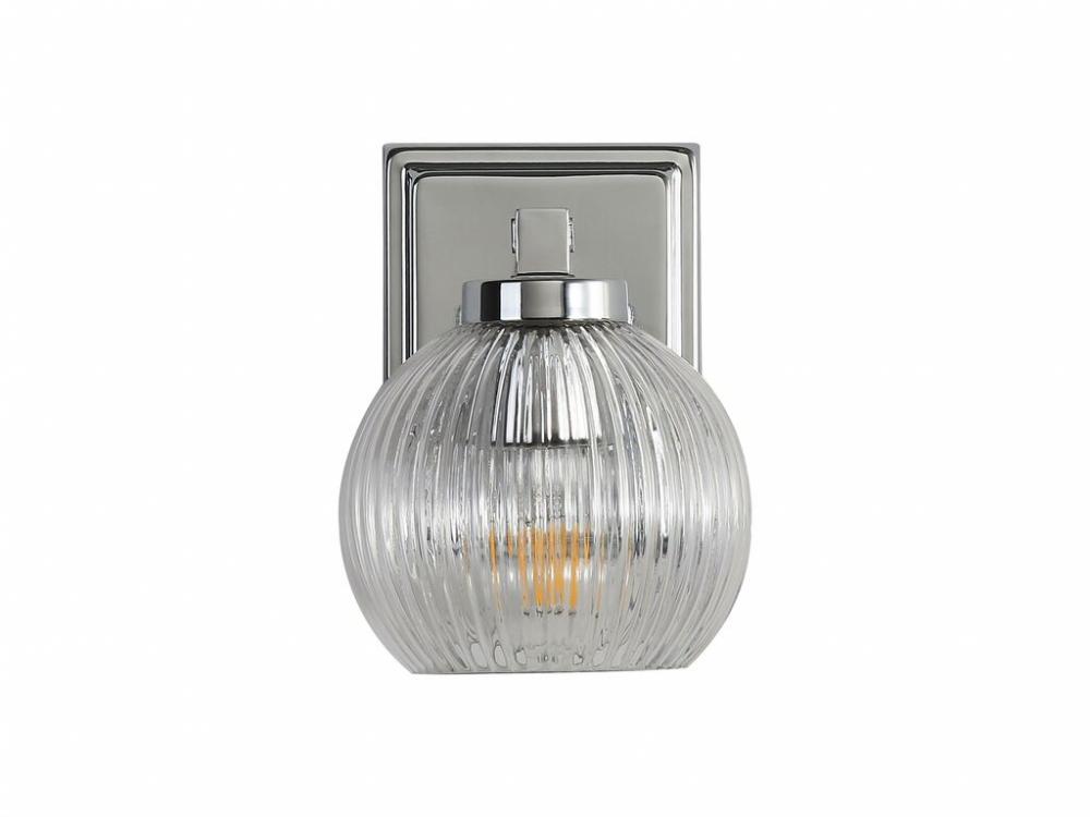 Elliott 1-Light Vanity Light in Chrome with Ribbed Clear Shade