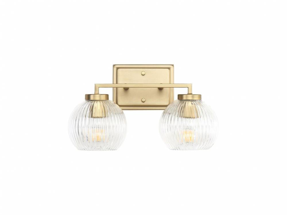 Elliott 2-Light Vanity Light in Brushed Champagne Bronze with Ribbed Clear Shade