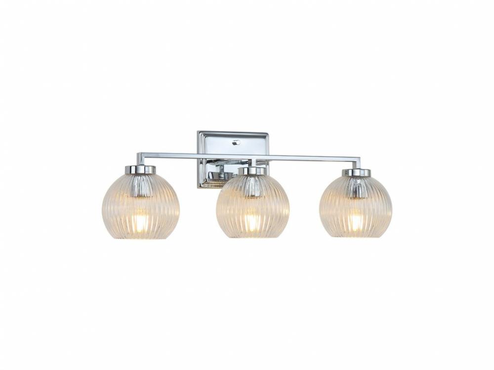 Elliott 3-Light Vanity Light in Chrome with Ribbed Clear Shade