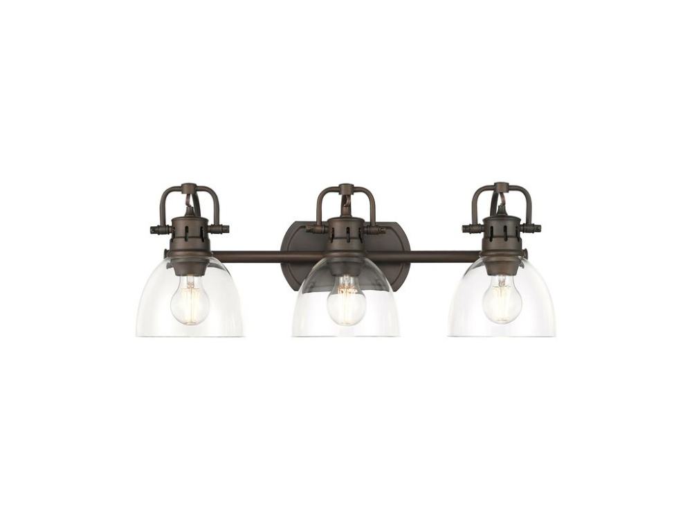 Duncan 3-Light Bath Vanity in Rubbed Bronze with Clear Glass