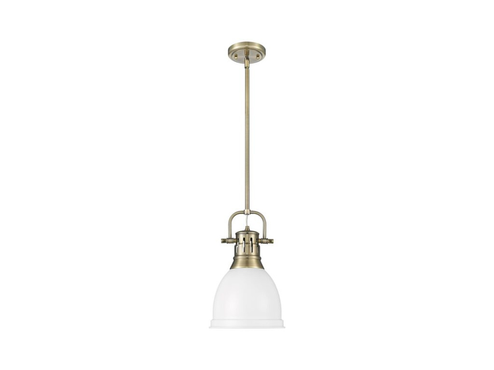 Duncan Small Pendant with Rod in Aged Brass with Matte White