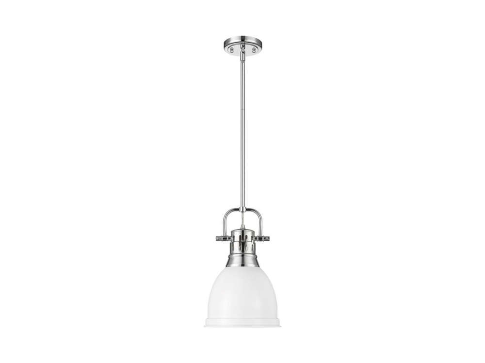 Duncan Small Pendant with Rod in Chrome with Matte White