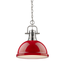Golden Canada 3602-L PW-RD - Duncan 1 Light Pendant with Chain in Pewter with a Red Shade