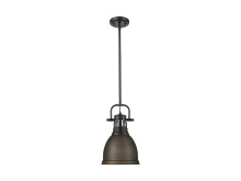 Golden Canada 3604-S BLK-RBZ - Duncan Small Pendant with Rod in Matte Black with Rubbed Bronze