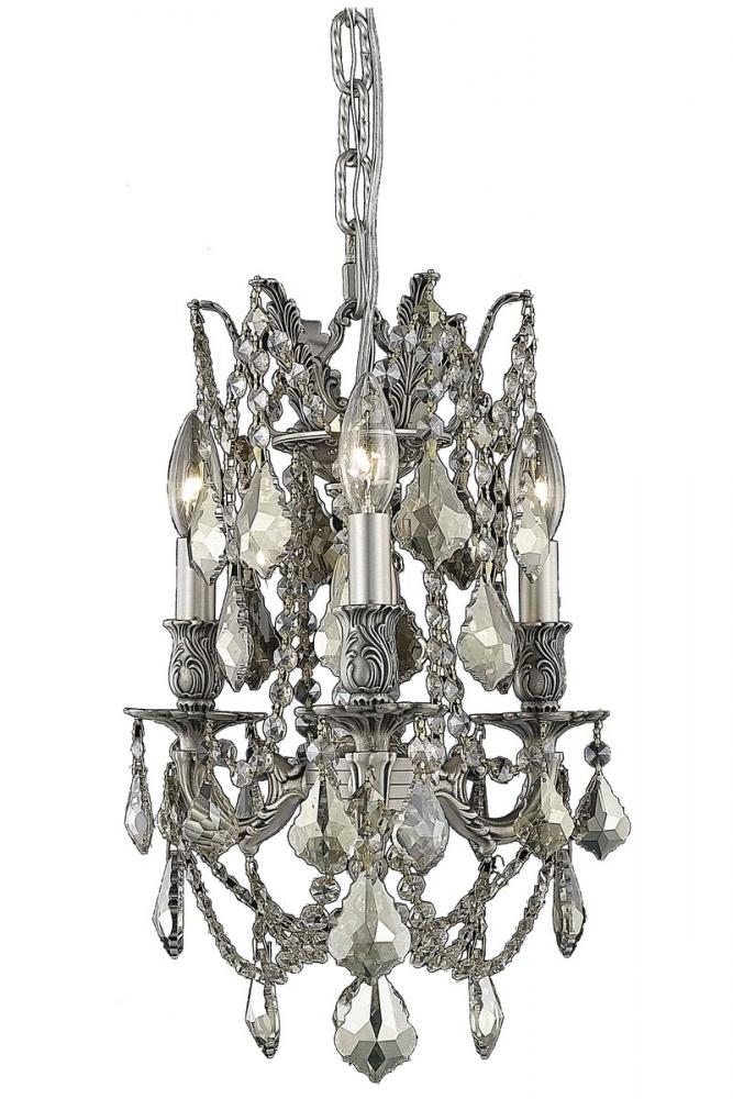Rosalia 3 light Pewter Pendant Golden Teak (Smoky) Royal Cut Crystal