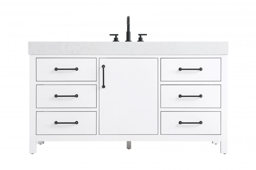 Vanity Cabinet 1DR 6DW 60"W x 22"D x 34"H White