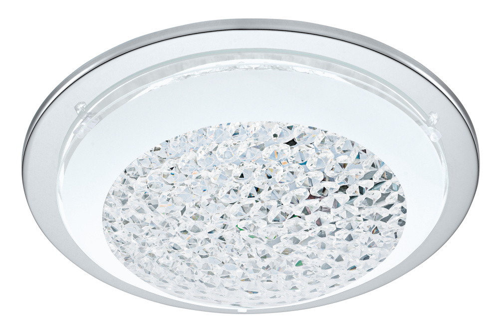 LED Ceiling Light w/ Chrome Finish & White & Clear Glass Shade w/  Clear Glass Stones
