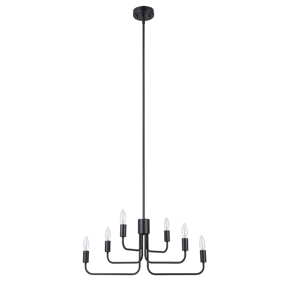 6 LT Open Bulb 3 Tier Chandelier w/ Structured Black Finish