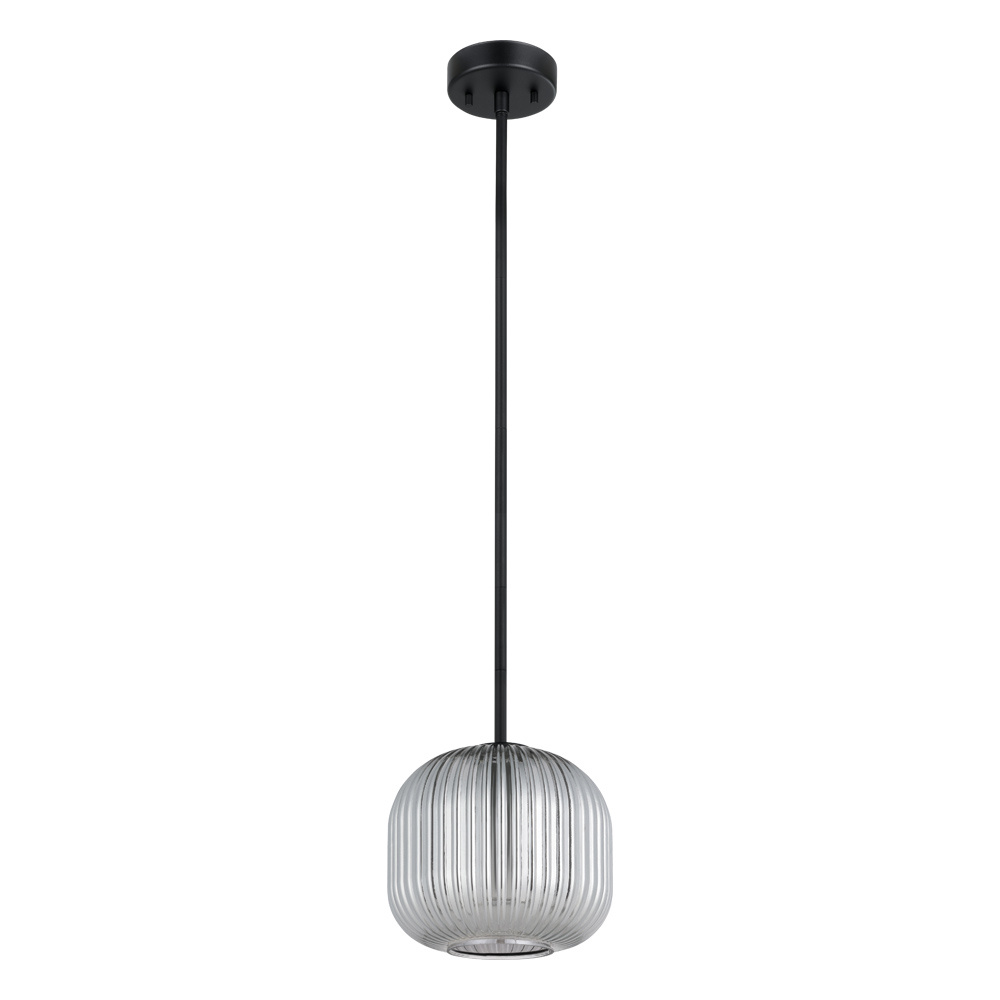 1 LT Pendant w/ Black Finish & Black Vaporized Transparent Glass Shade
