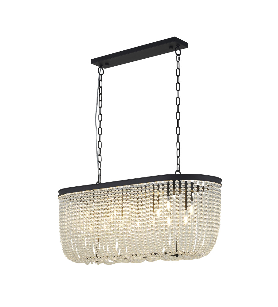 6-Light Satin Black Oval Chandelier With Clear Beaded hanging Crystals
